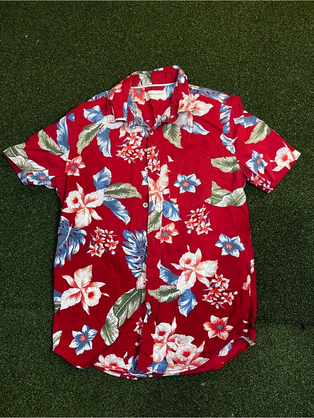 Aeropostale Tropical Print Shirt Mens XS Red Short Sleeve